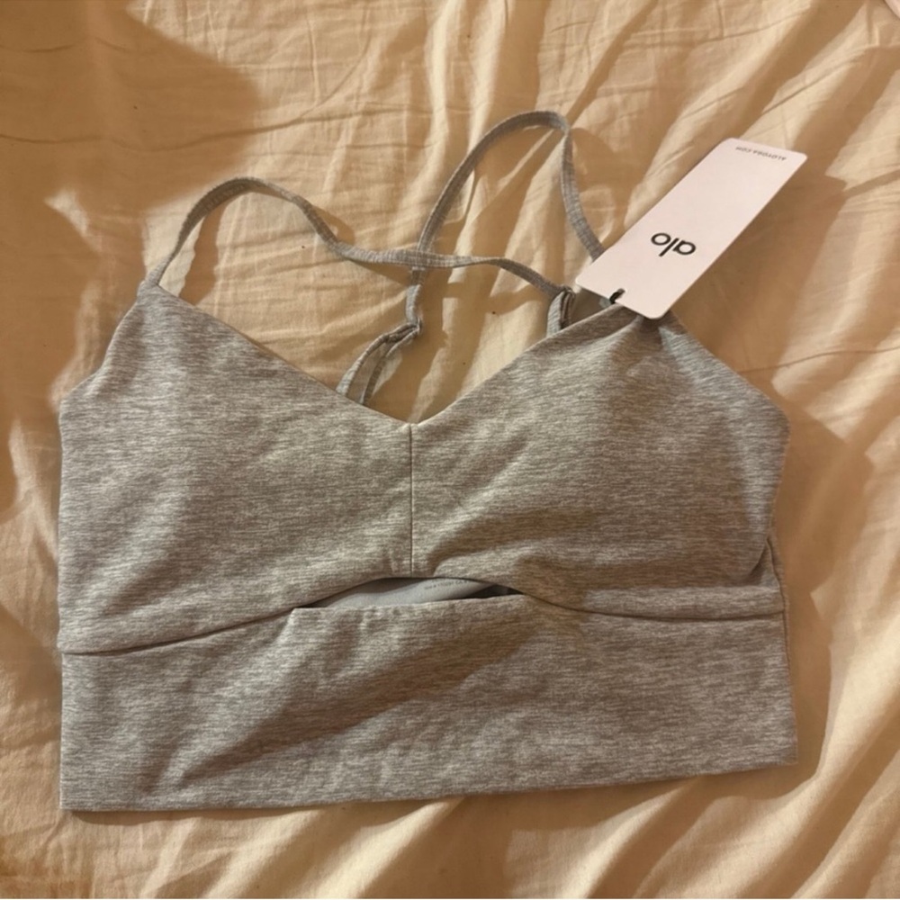 ALO Yoga Light Heather Gray Strappy Cutout Bralette